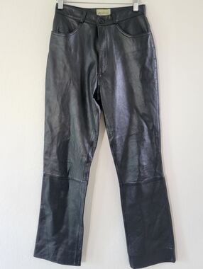 REM GARSON Black Leather Straight-Leg Pants 4.